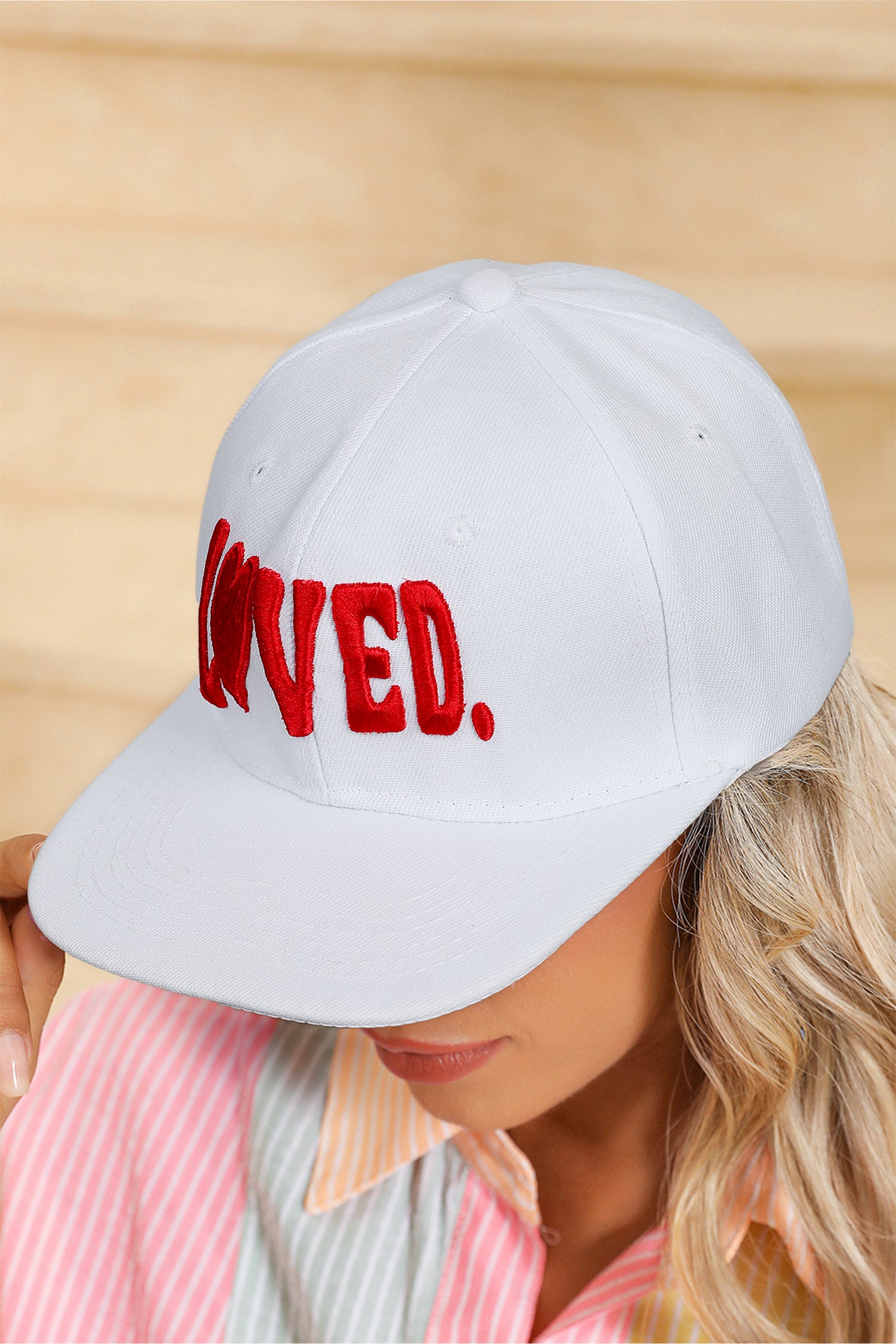 White LOVED Custom Embroidered Day Baseball Cap
