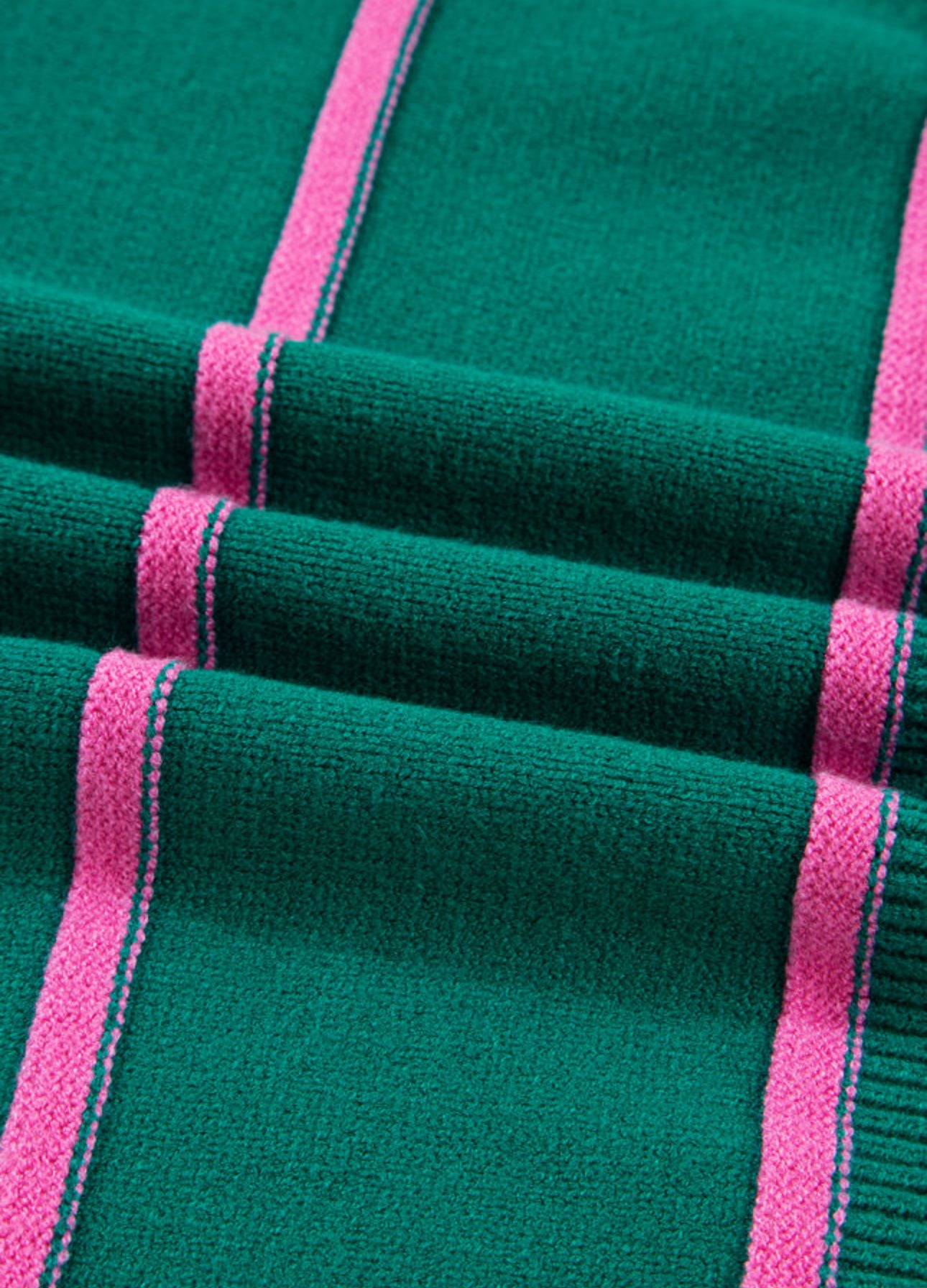 Green Striped Half Button Drop Shoulder Oversized Sweater - Long Sleeve, Cozy Fit, Round Neckline, Versatile Casual Wear