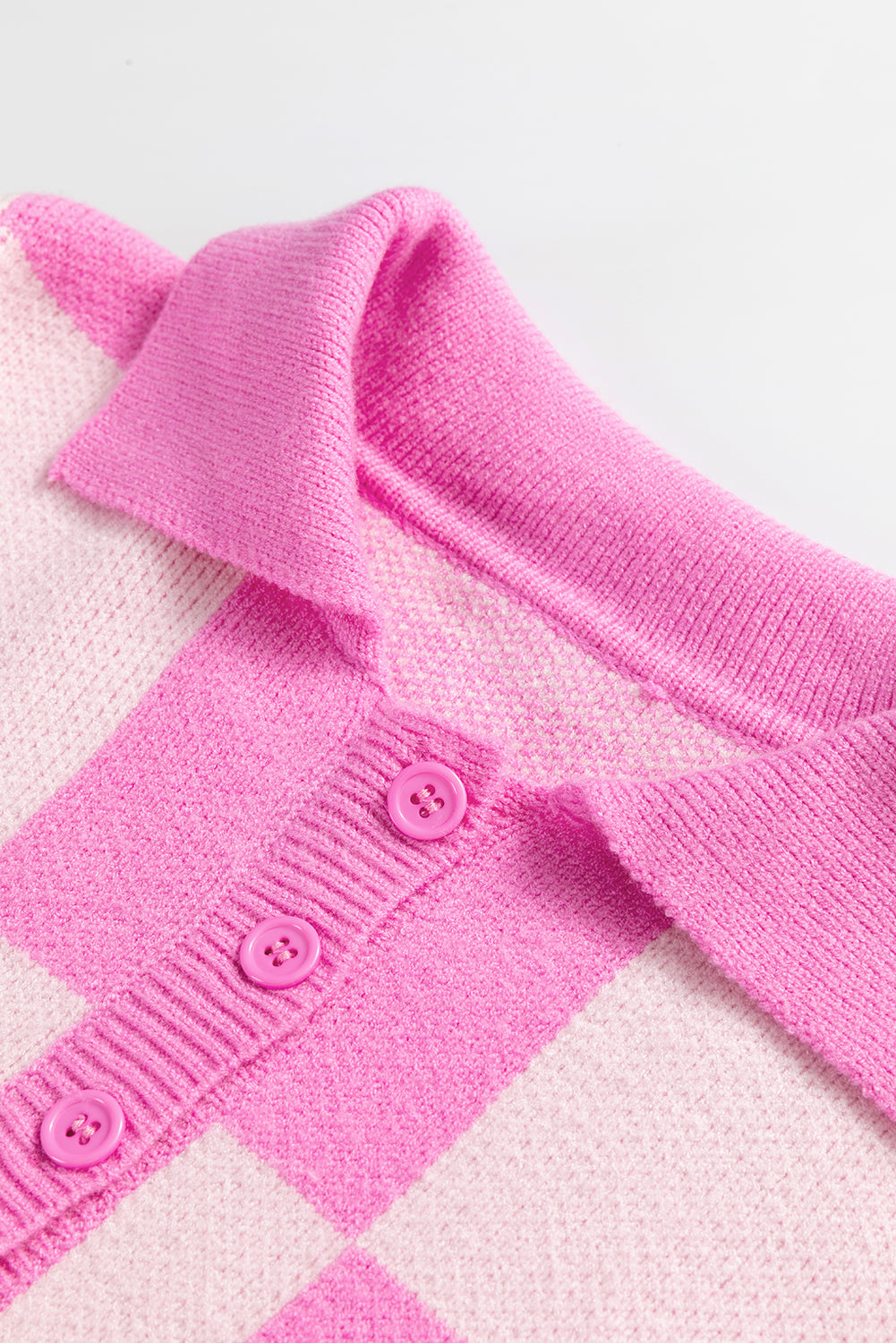 Pink Checkered Button Collared Sweater