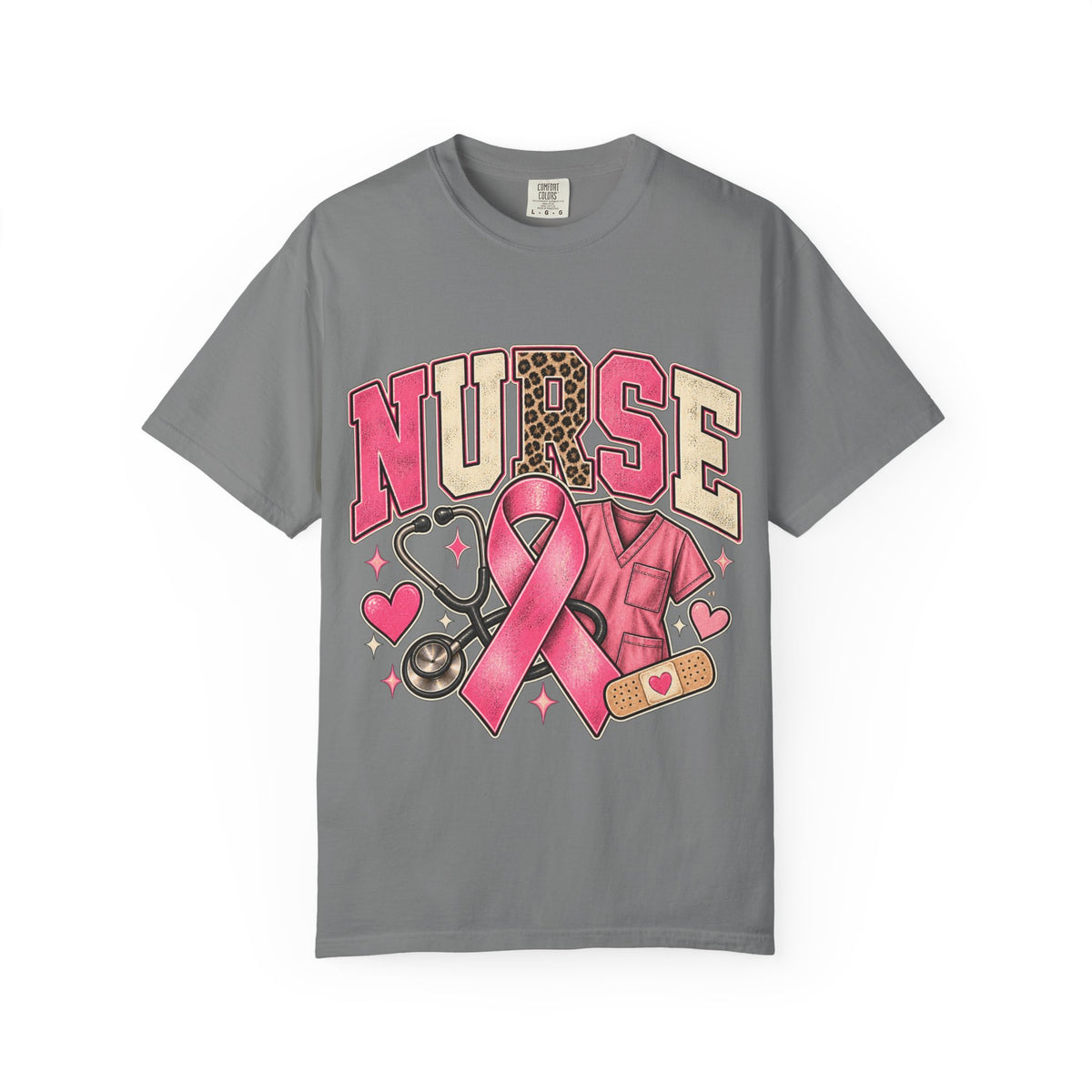Nurse pink ribbon stethoscope scrub top T-Shirt | Breast Cancer Awareness