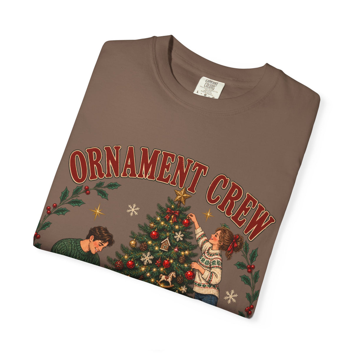 Ornament Crew Christmas Tree scene T-shirt | Cocoa Break Pending, family holiday tee