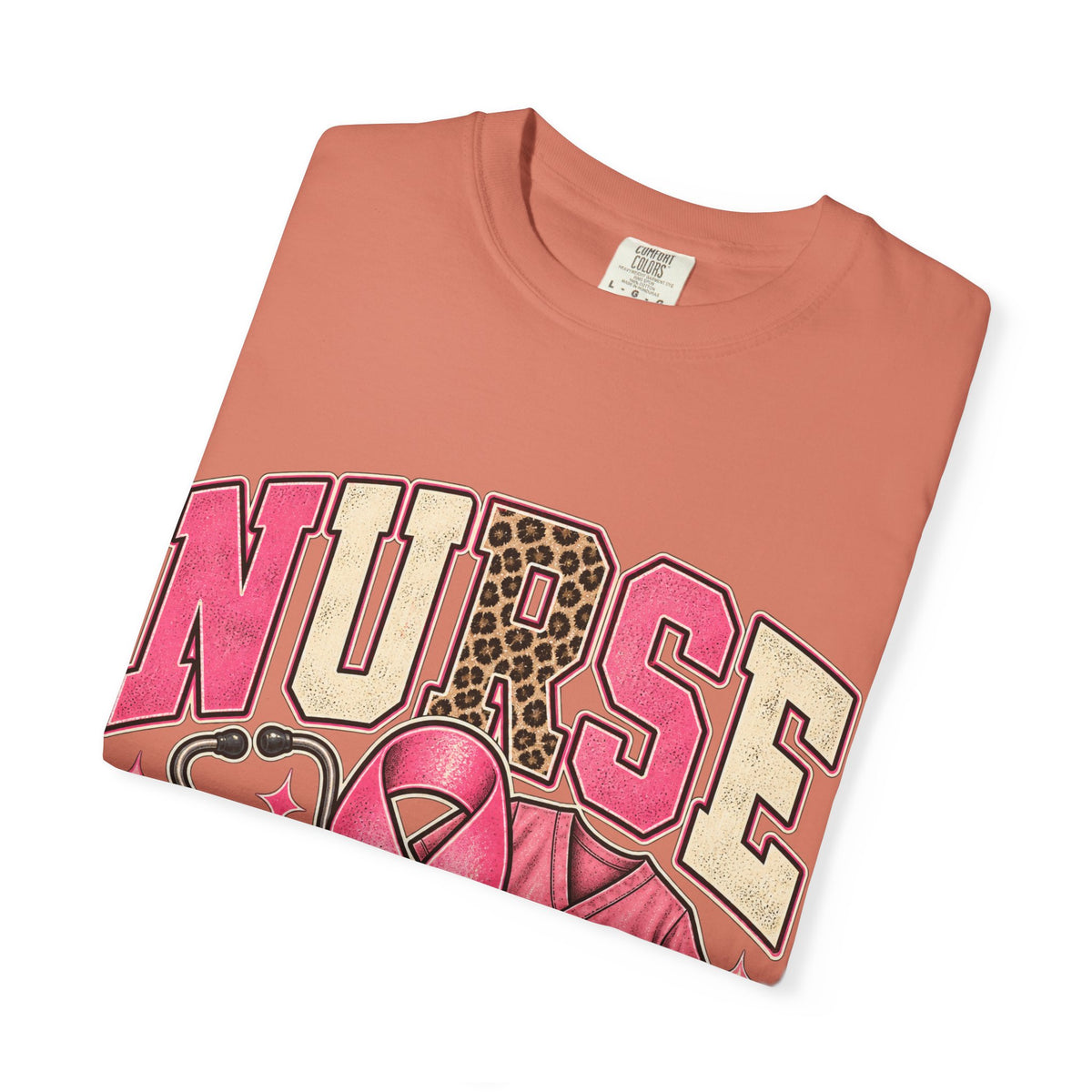 Nurse pink ribbon stethoscope scrub top T-Shirt | Breast Cancer Awareness