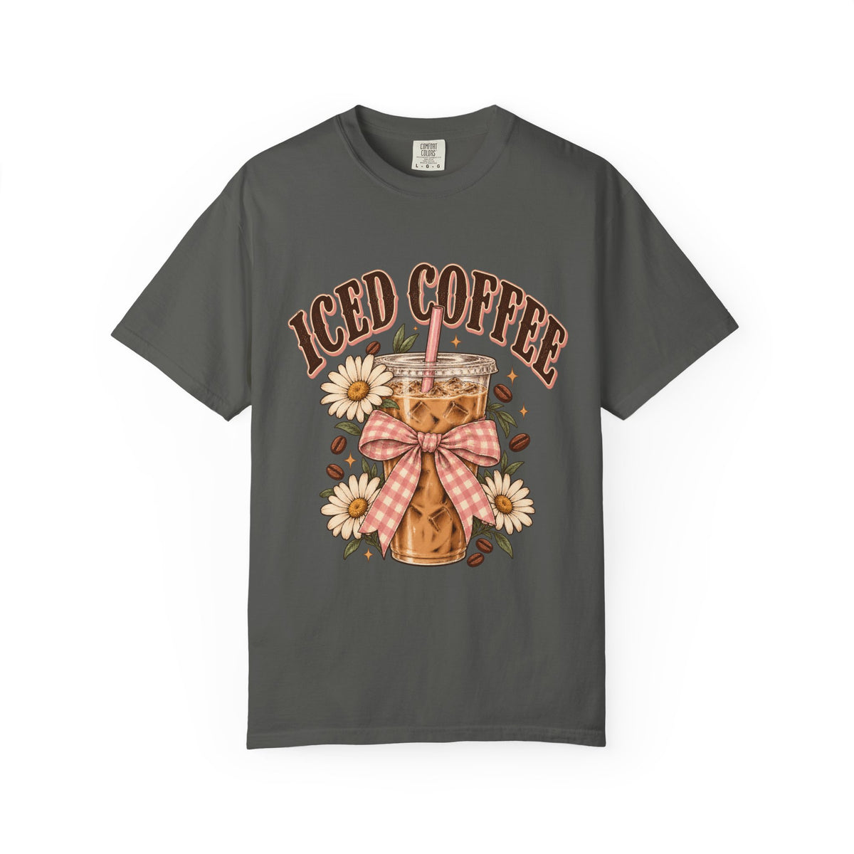 Iced Coffee Glass with Daisies T-shirt | Cute Coffee Illustration