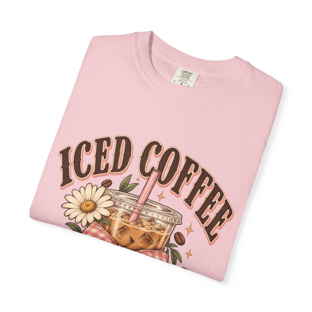 Iced Coffee Glass with Daisies T-shirt | Cute Coffee Illustration