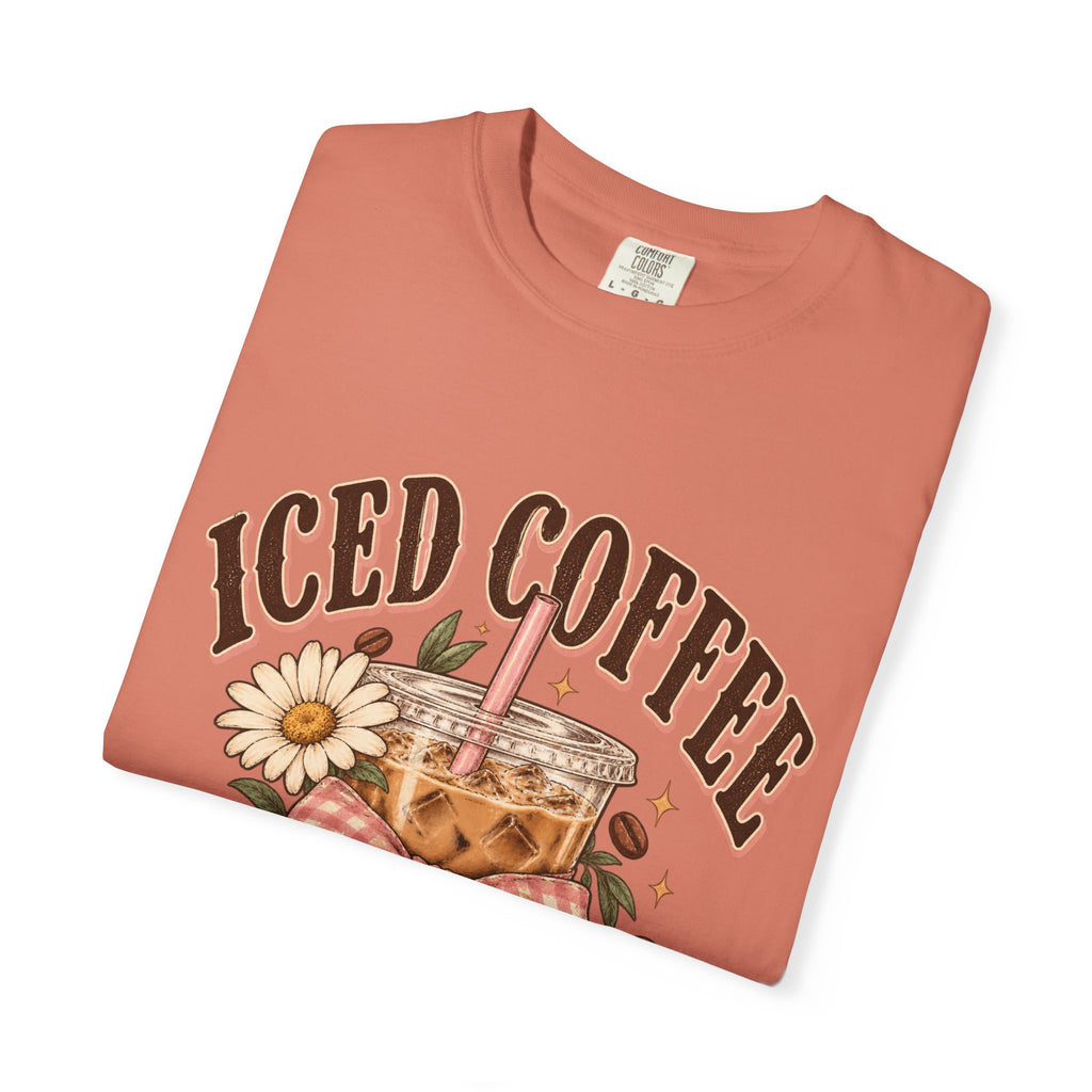 Iced Coffee Glass with Daisies T-shirt | Cute Coffee Illustration