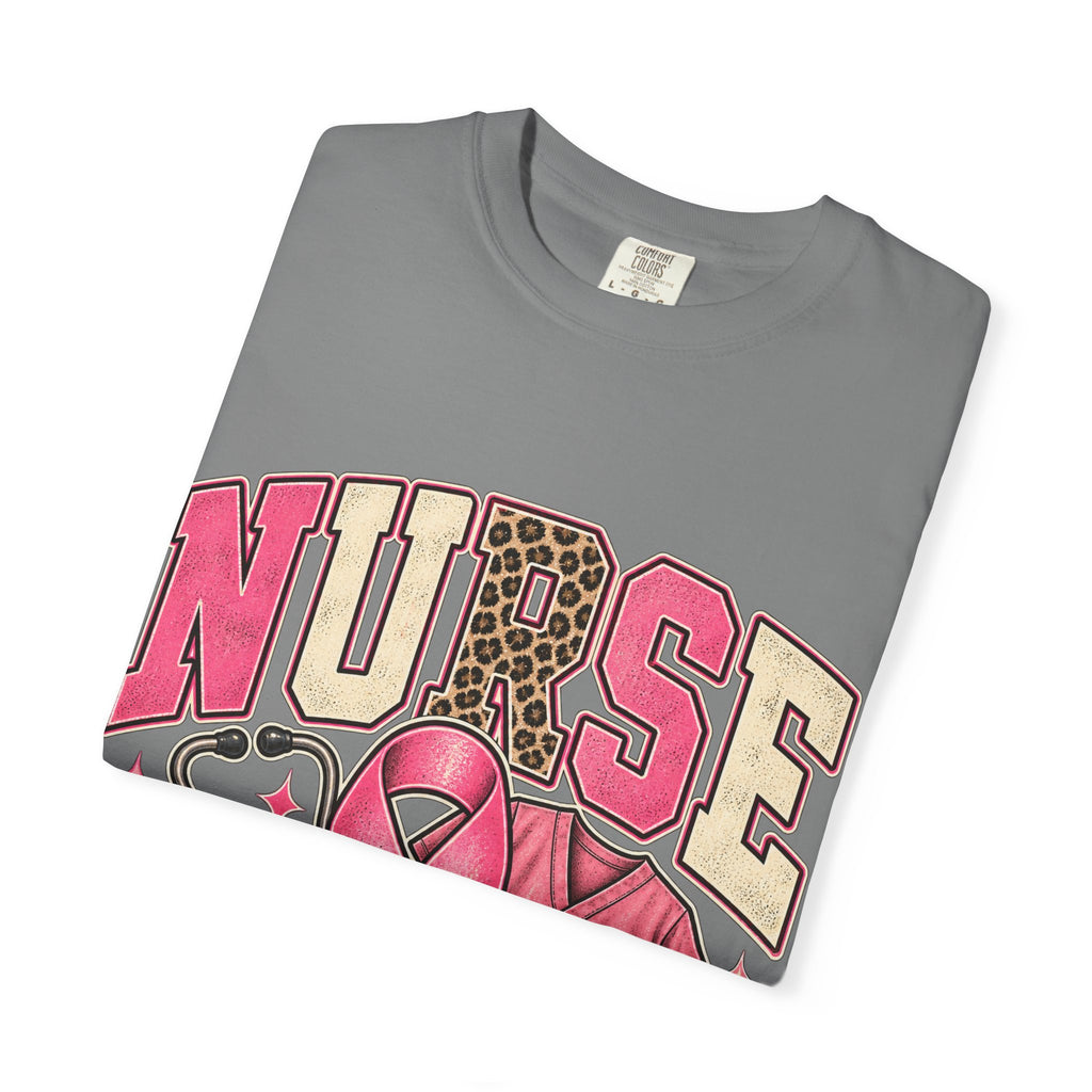 Nurse pink ribbon stethoscope scrub top T-Shirt | Breast Cancer Awareness