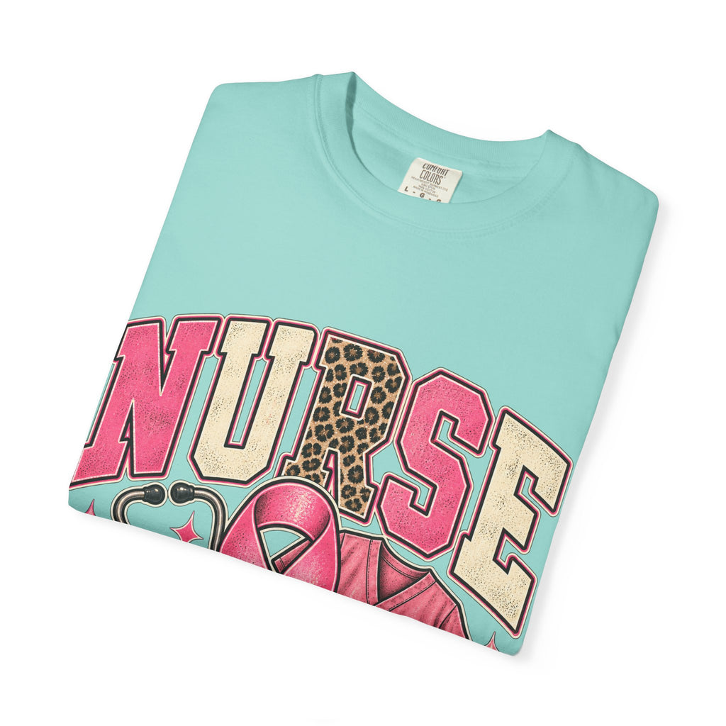 Nurse pink ribbon stethoscope scrub top T-Shirt | Breast Cancer Awareness