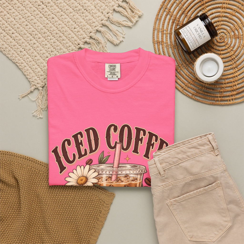 Iced Coffee Glass with Daisies T-shirt | Cute Coffee Illustration