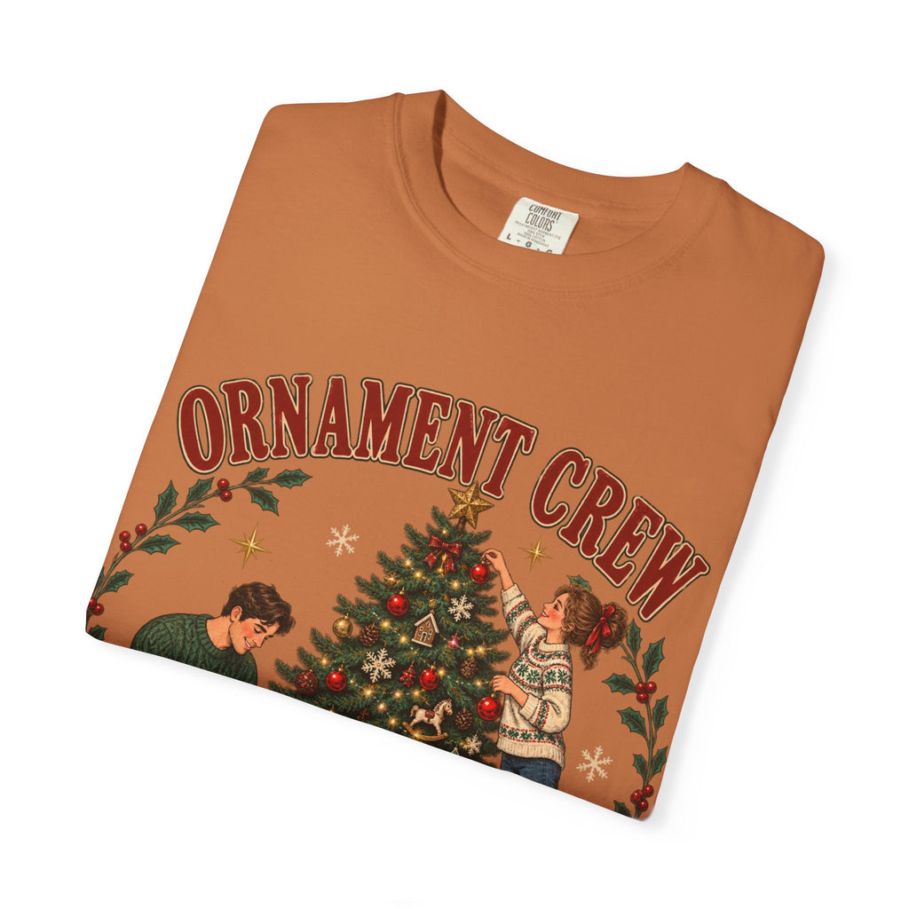 Ornament Crew Christmas Tree scene T-shirt | Cocoa Break Pending, family holiday tee