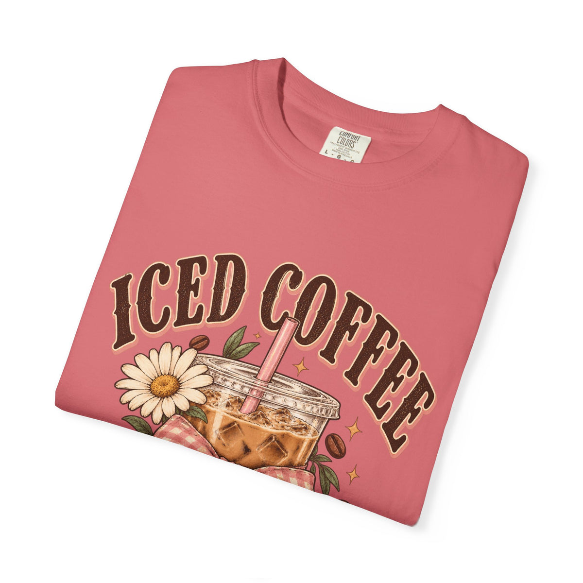 Iced Coffee Glass with Daisies T-shirt | Cute Coffee Illustration