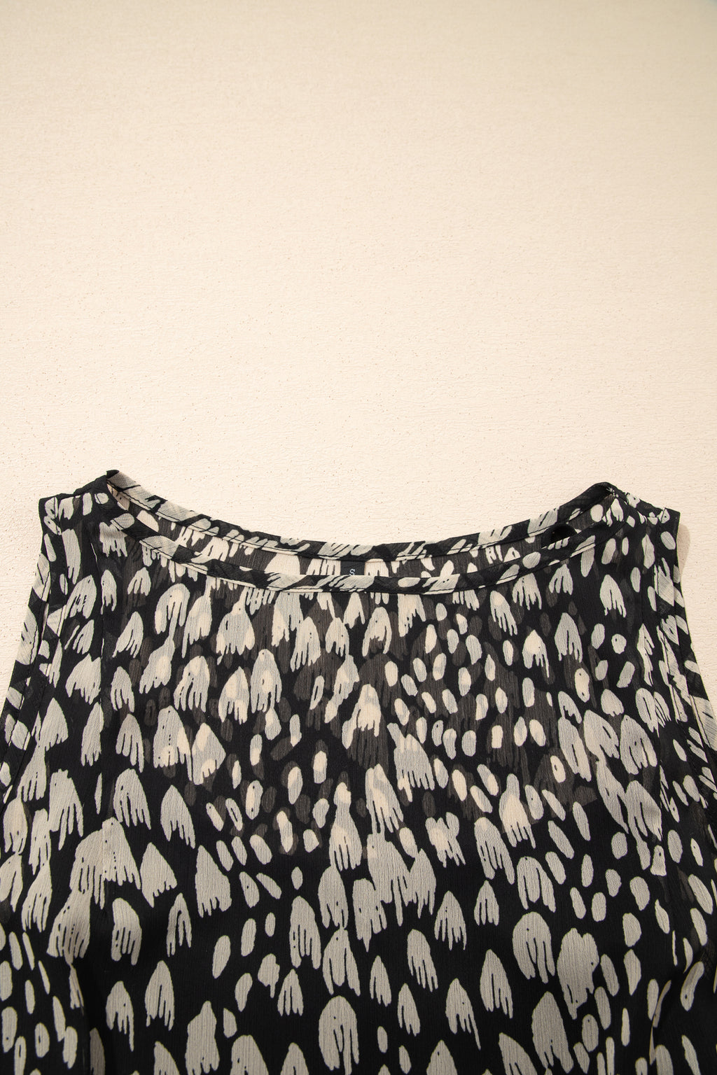 Black Printed Sleeveless Maxi Dress