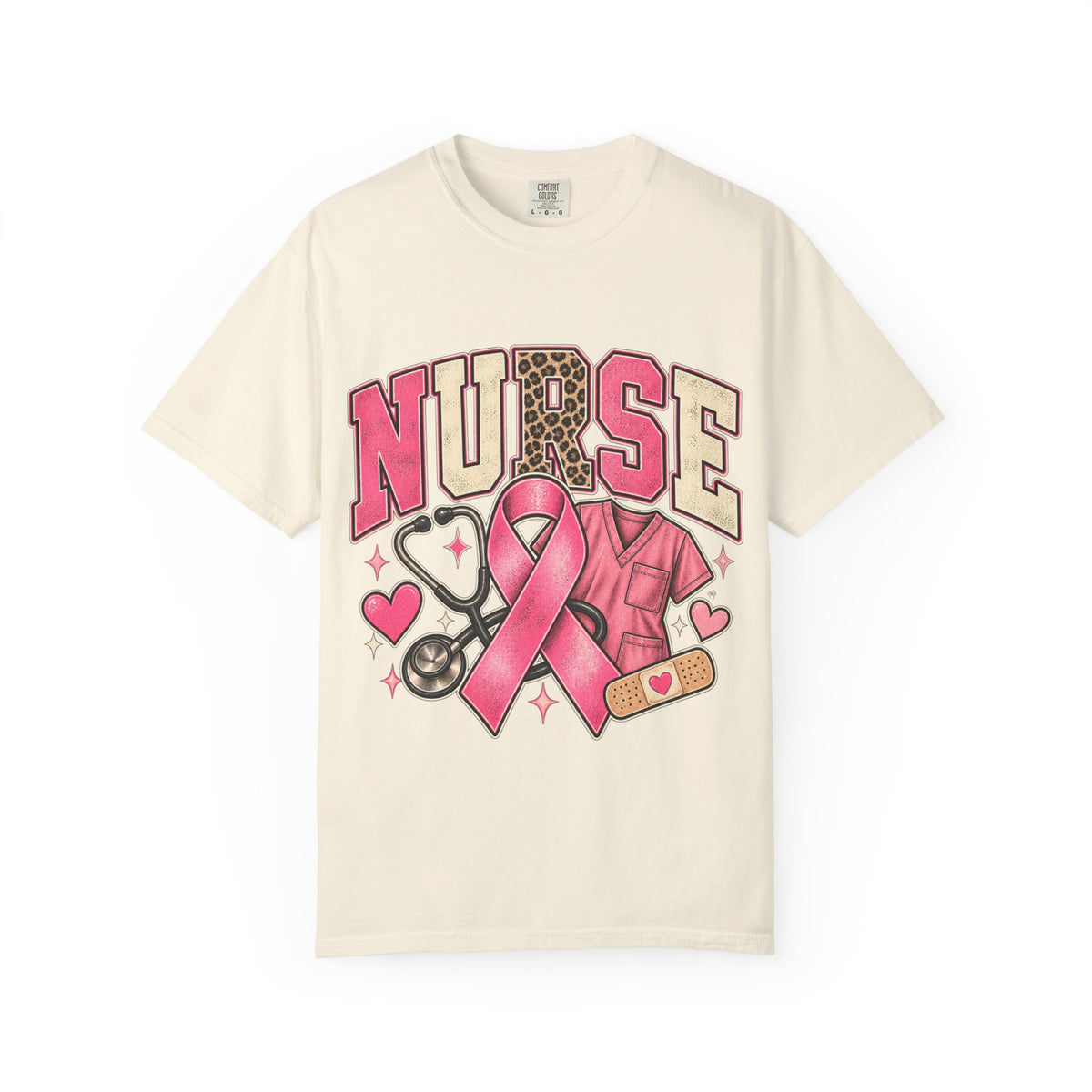 Nurse pink ribbon stethoscope scrub top T-Shirt | Breast Cancer Awareness