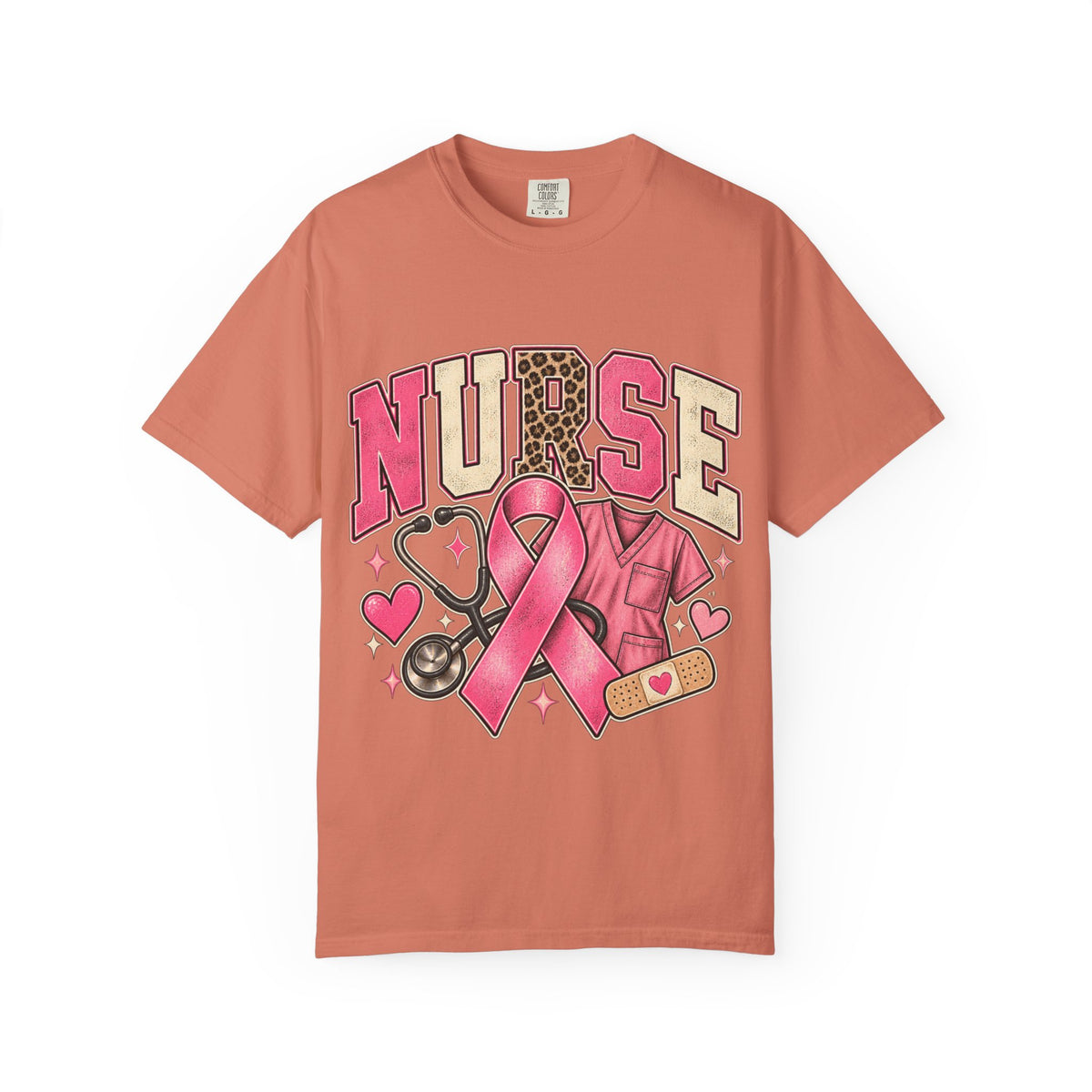 Nurse pink ribbon stethoscope scrub top T-Shirt | Breast Cancer Awareness