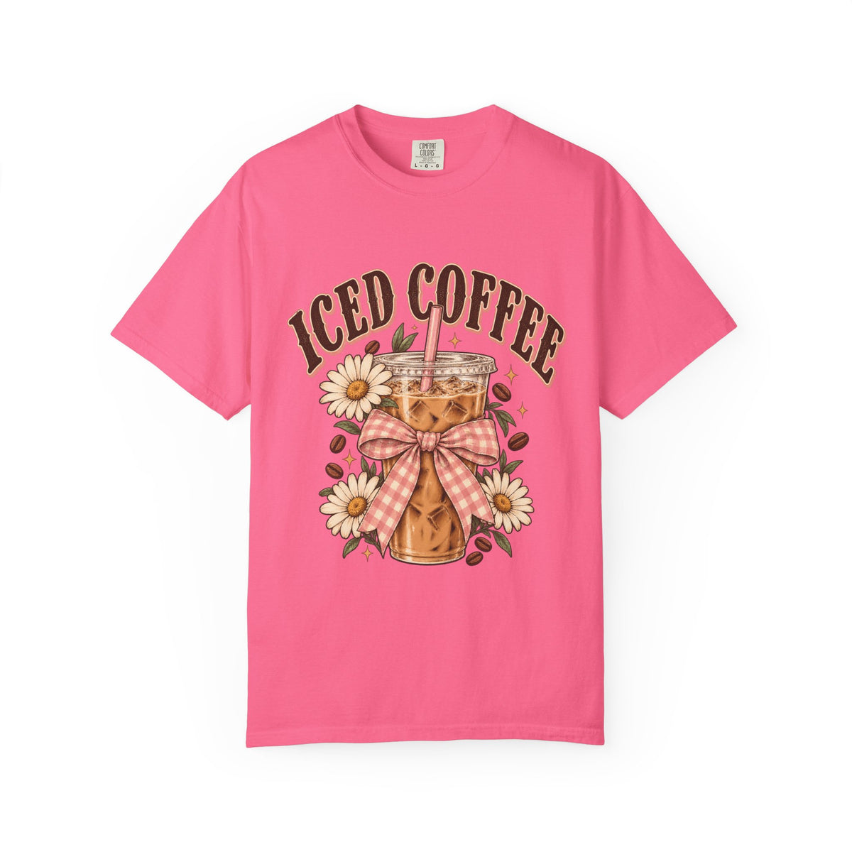 Iced Coffee Glass with Daisies T-shirt | Cute Coffee Illustration