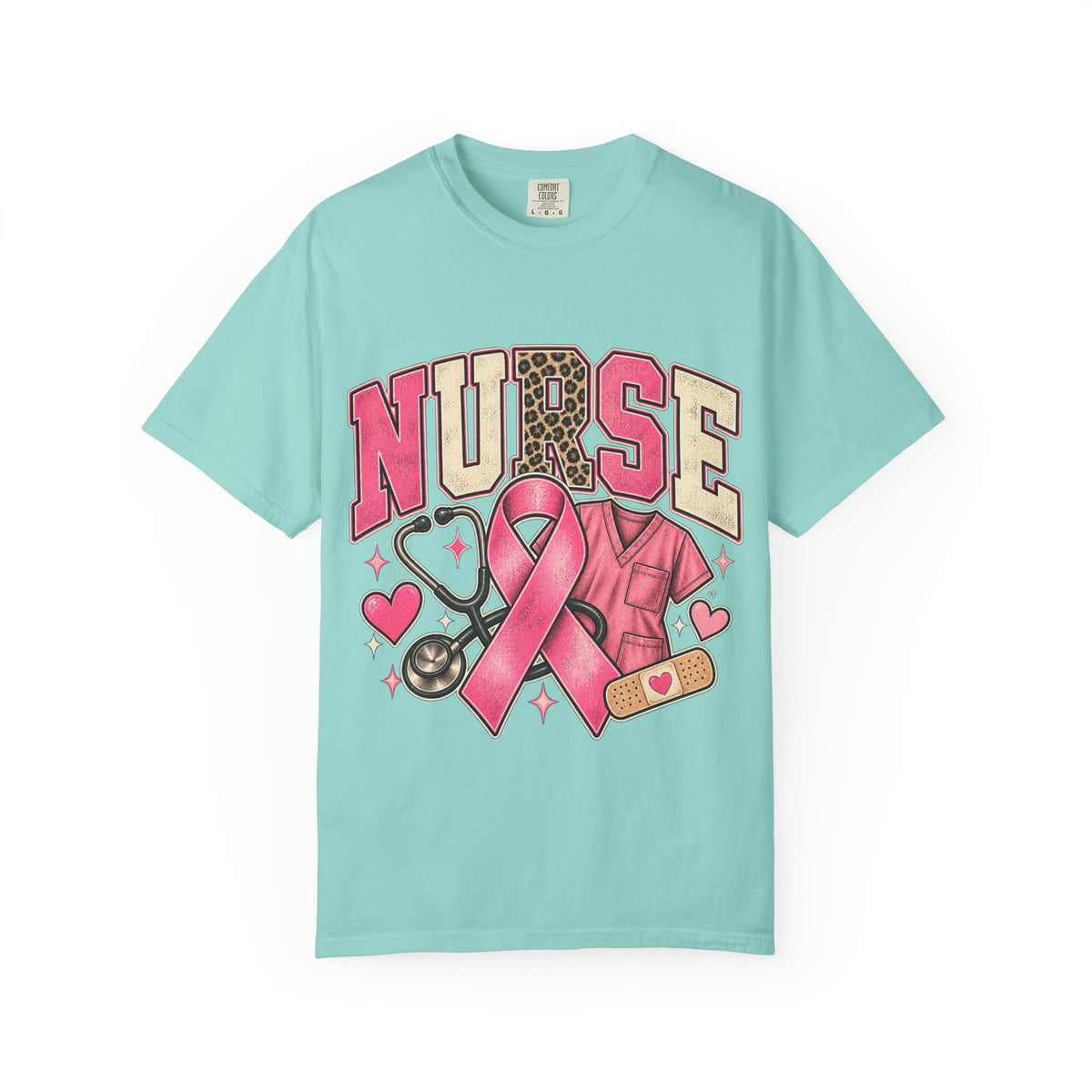 Nurse pink ribbon stethoscope scrub top T-Shirt | Breast Cancer Awareness