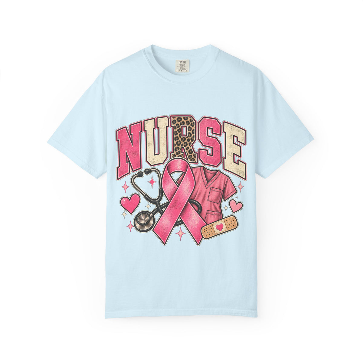 Nurse pink ribbon stethoscope scrub top T-Shirt | Breast Cancer Awareness