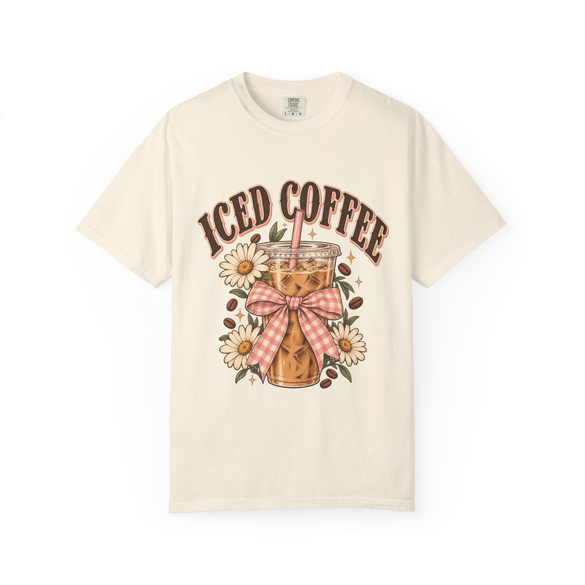 Iced Coffee Glass with Daisies T-shirt | Cute Coffee Illustration