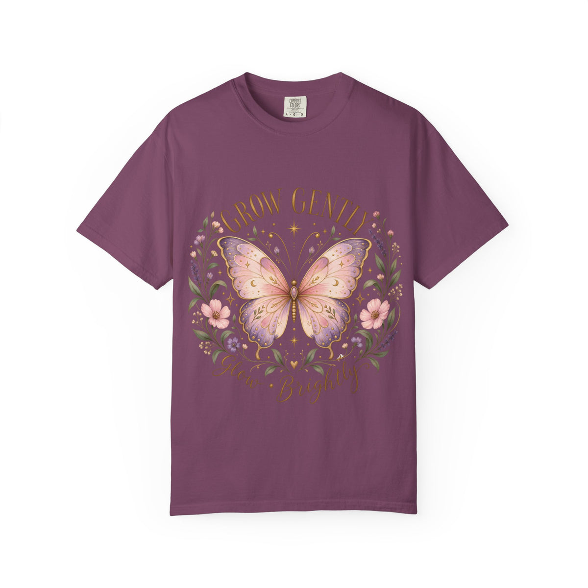 Grow Gently Bloom Brightly Butterfly Floral T-Shirt made-to-order Cotton