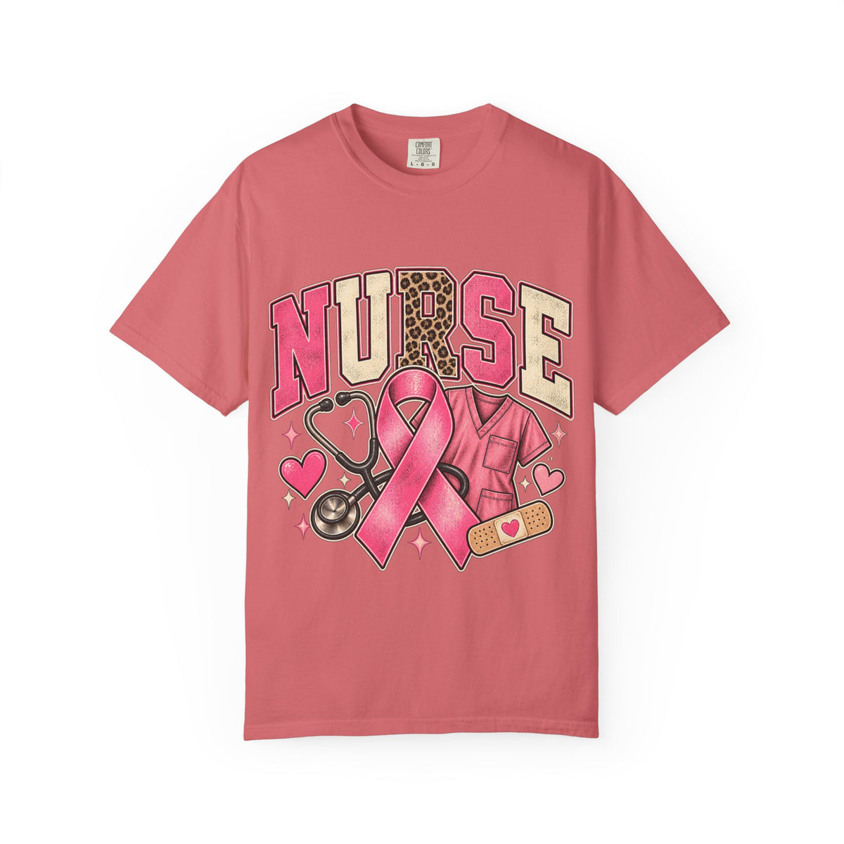 Nurse pink ribbon stethoscope scrub top T-Shirt | Breast Cancer Awareness