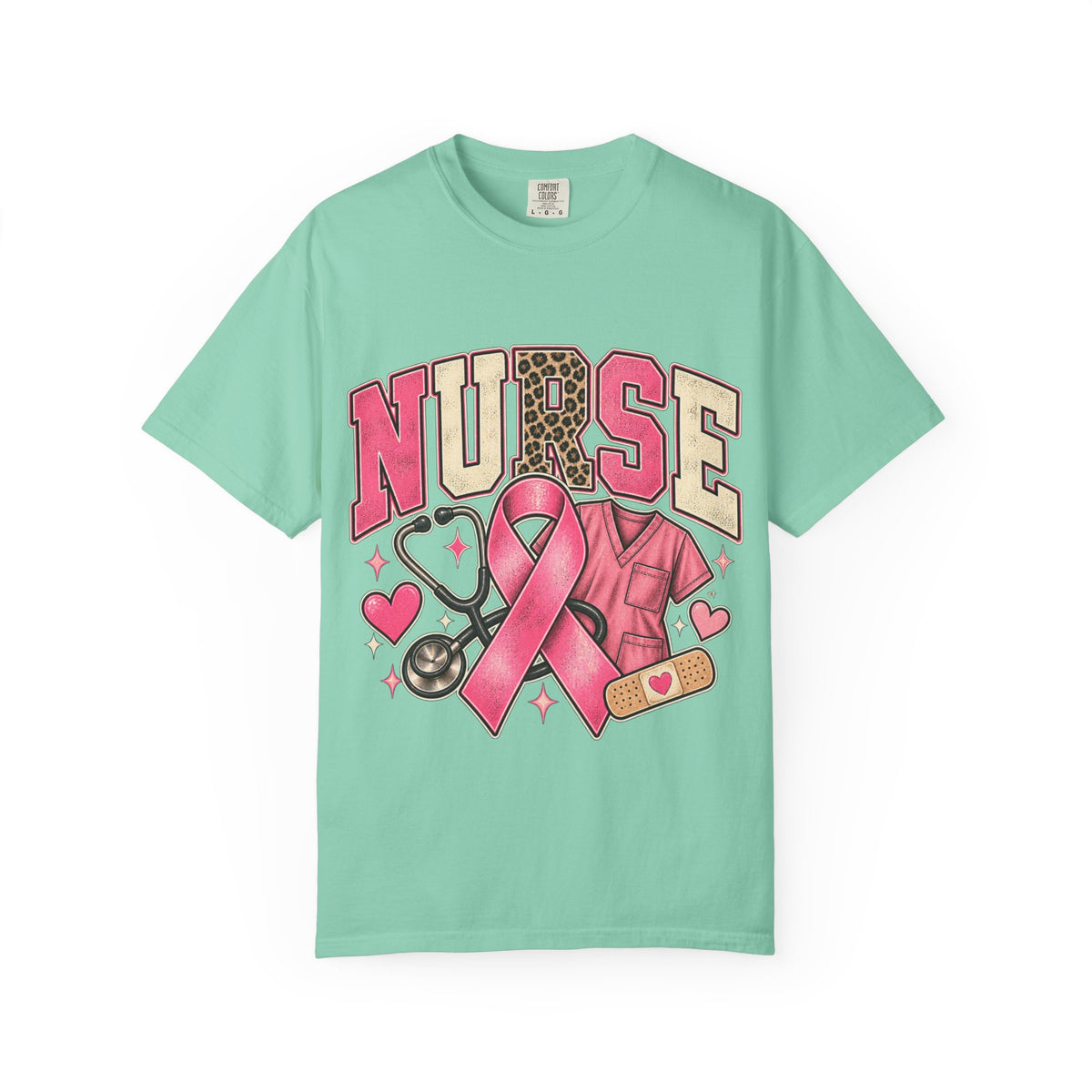 Nurse pink ribbon stethoscope scrub top T-Shirt | Breast Cancer Awareness