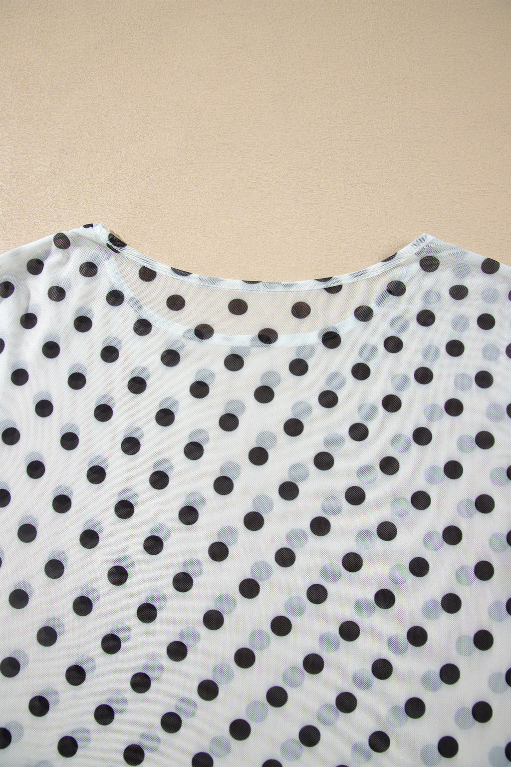 Black Polka Dot Sheer Mesh Long Sleeve Round Neck Shift Top