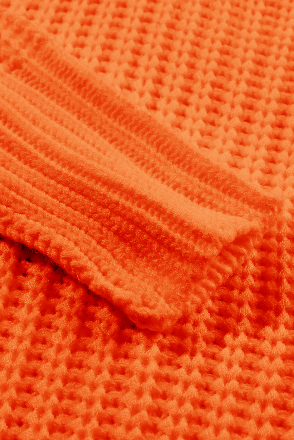 Orange Ribbed Knit Round Neck Slouchy Chunky Sweater