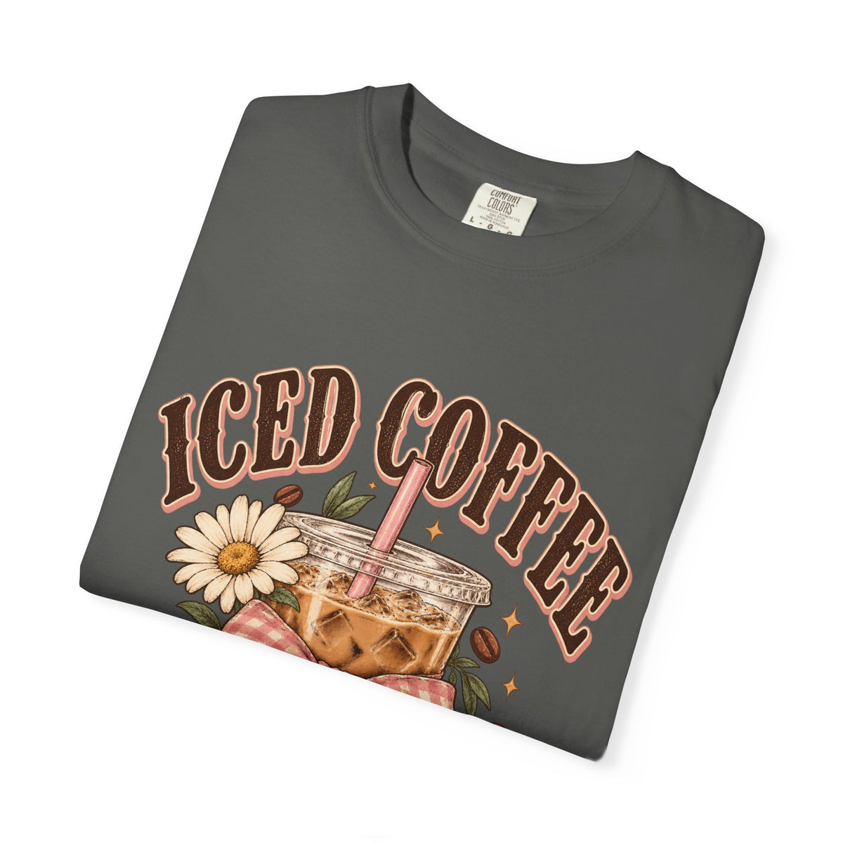 Iced Coffee Glass with Daisies T-shirt | Cute Coffee Illustration