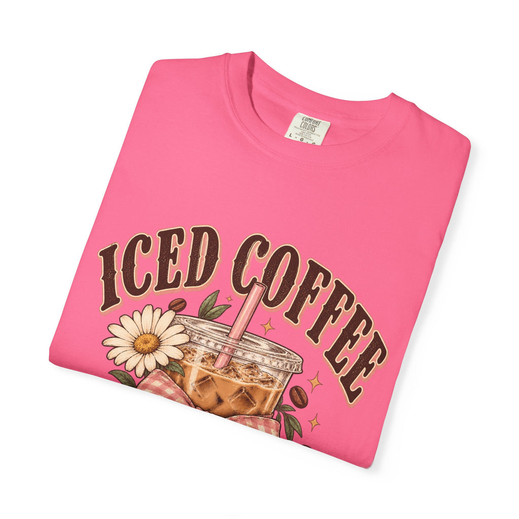 Iced Coffee Glass with Daisies T-shirt | Cute Coffee Illustration