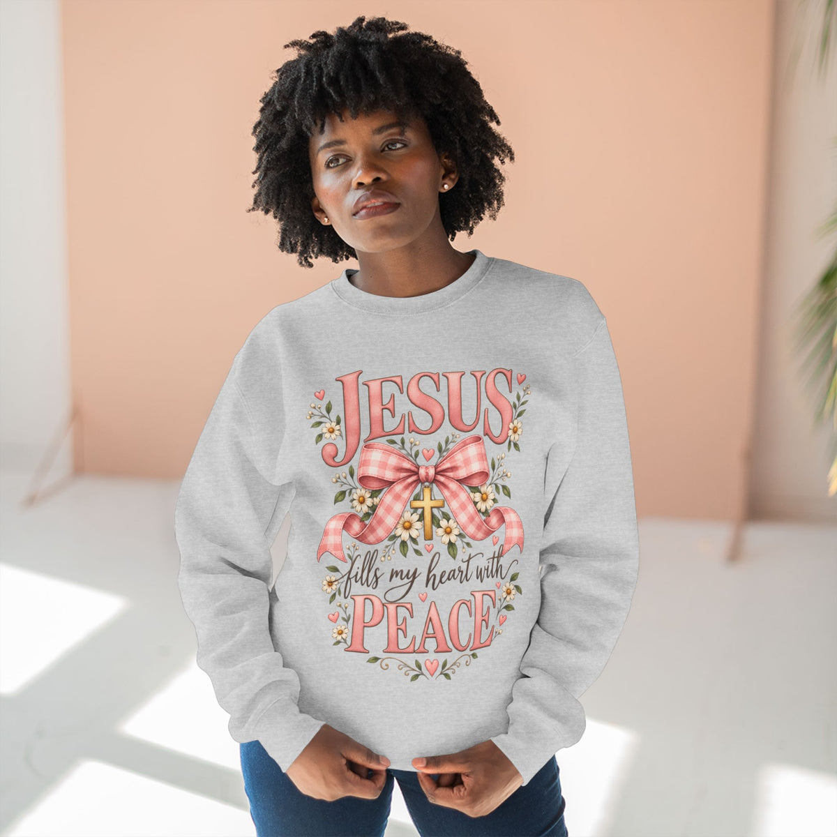 Jesus fills my heart with peace Sweatshirt | Religious Christian design, floral bow