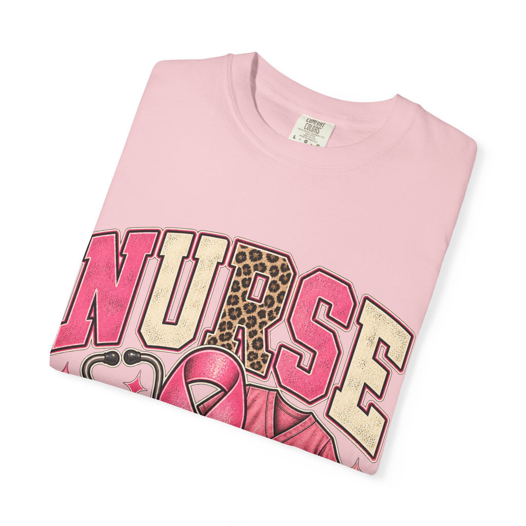 Nurse pink ribbon stethoscope scrub top T-Shirt | Breast Cancer Awareness