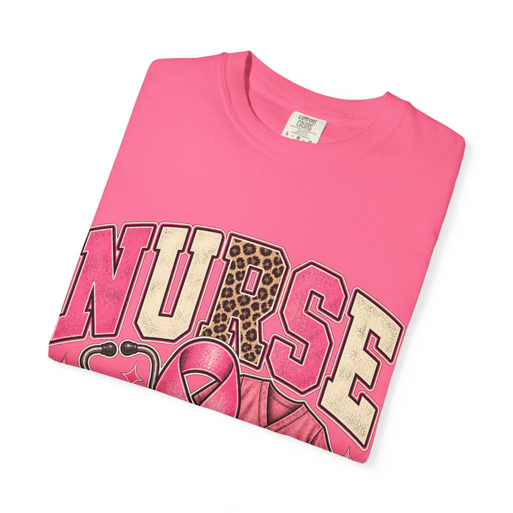 Nurse pink ribbon stethoscope scrub top T-Shirt | Breast Cancer Awareness