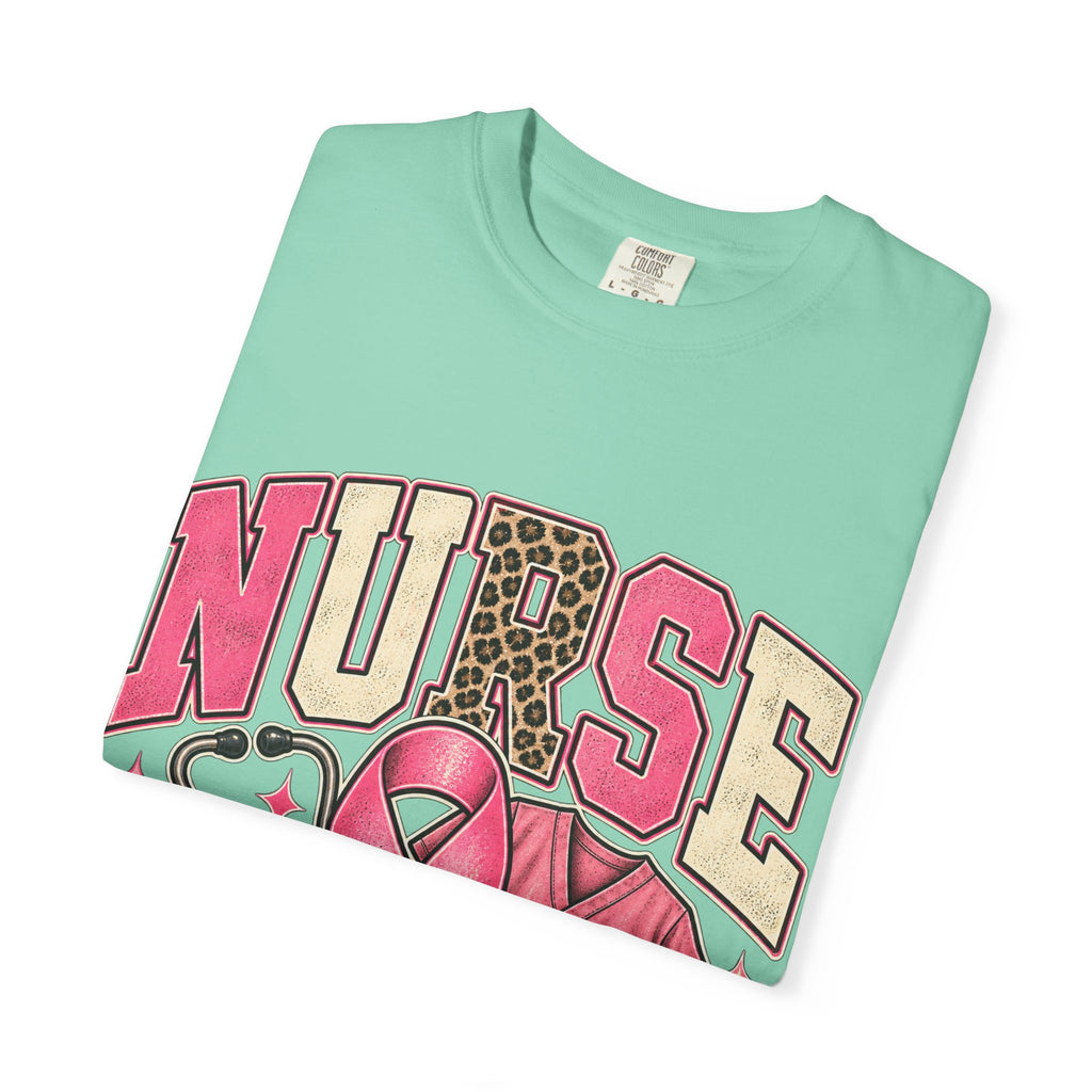 Nurse pink ribbon stethoscope scrub top T-Shirt | Breast Cancer Awareness