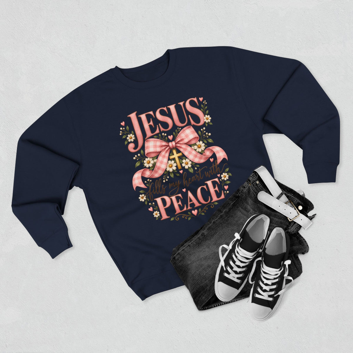 Jesus fills my heart with peace Sweatshirt | Religious Christian design, floral bow