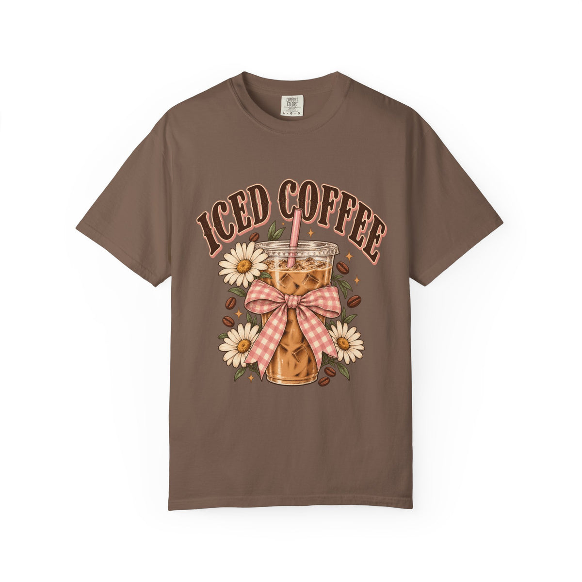Iced Coffee Glass with Daisies T-shirt | Cute Coffee Illustration