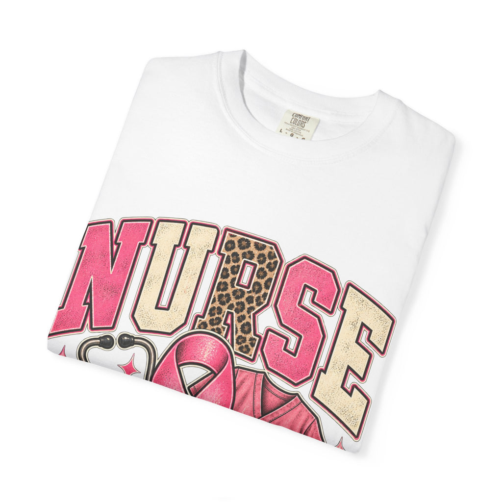 Nurse pink ribbon stethoscope scrub top T-Shirt | Breast Cancer Awareness