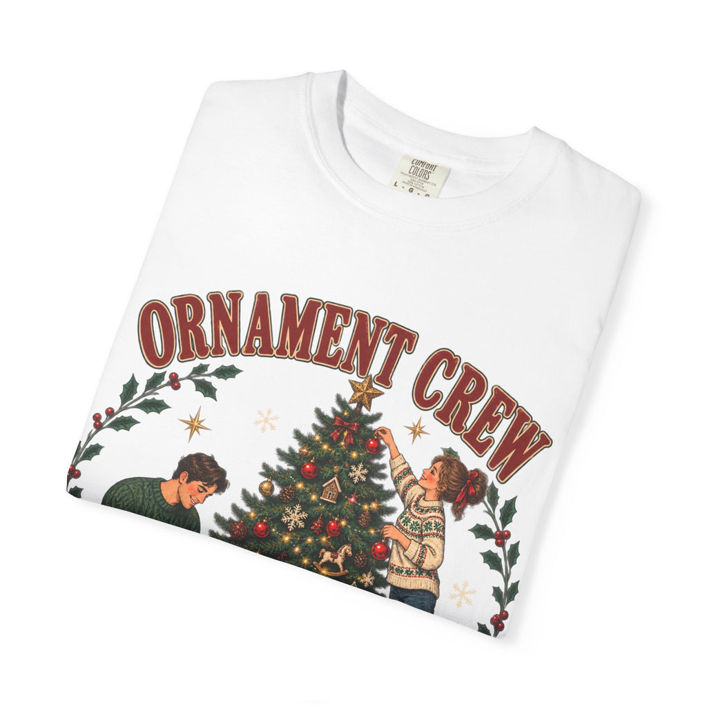Ornament Crew Christmas Tree scene T-shirt | Cocoa Break Pending, family holiday tee