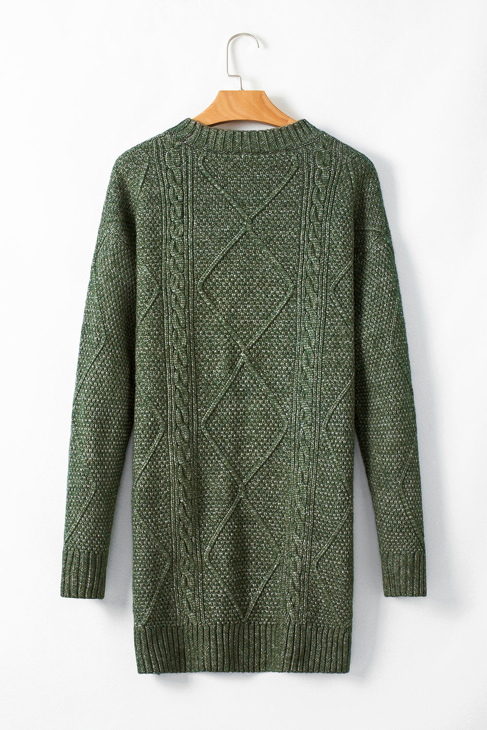 Mist Green Twist Cable Knit Drop Shoulder Loose Fit Sweater Dress