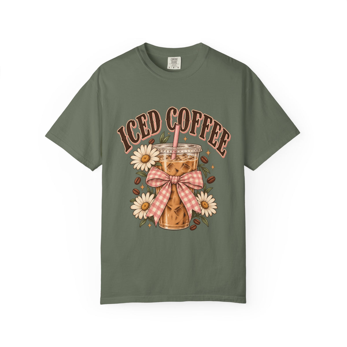 Iced Coffee Glass with Daisies T-shirt | Cute Coffee Illustration