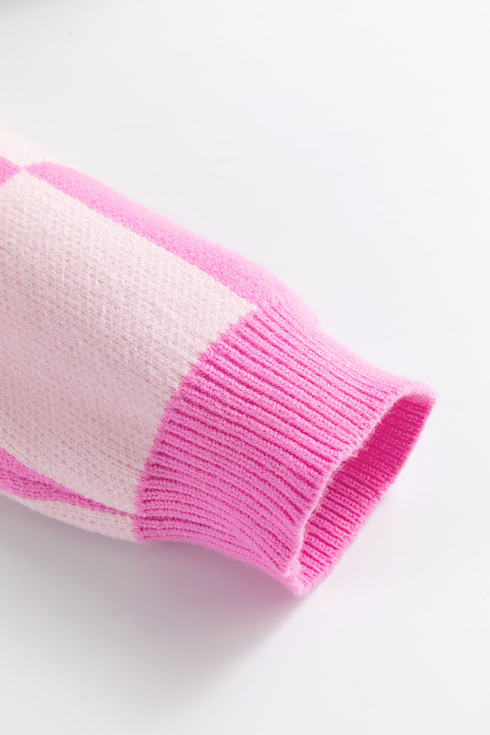 Pink Checkered Button Collared Sweater