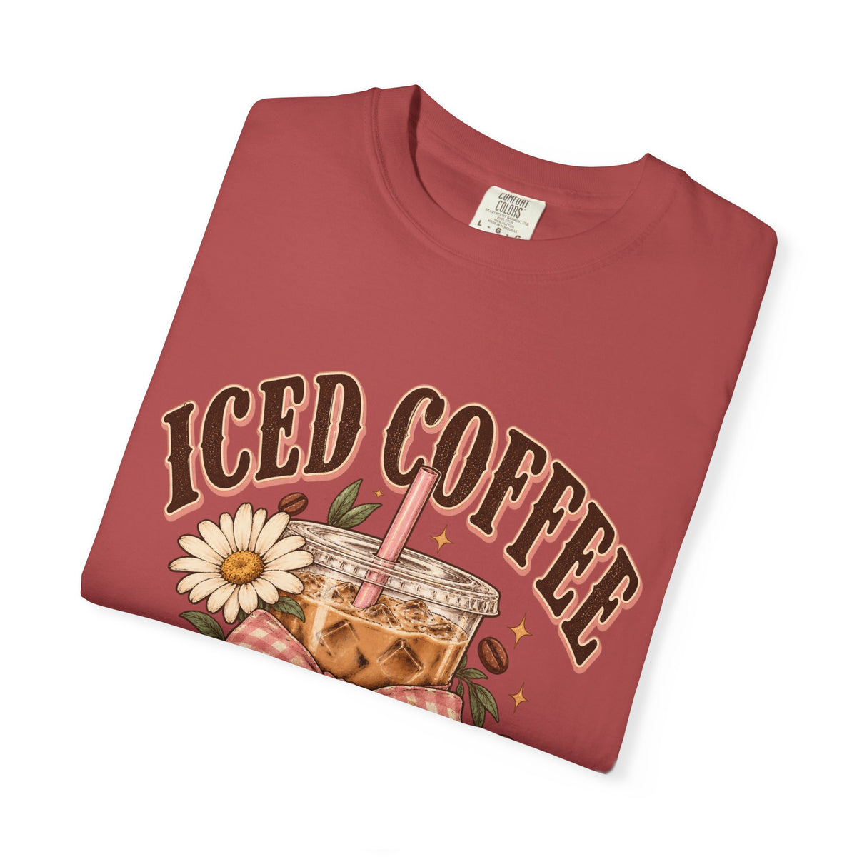 Iced Coffee Glass with Daisies T-shirt | Cute Coffee Illustration