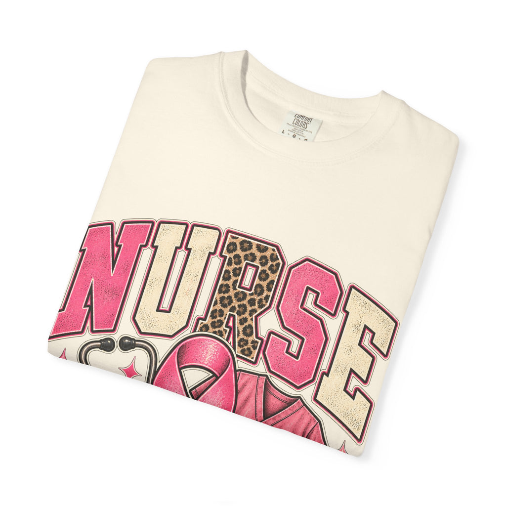 Nurse pink ribbon stethoscope scrub top T-Shirt | Breast Cancer Awareness
