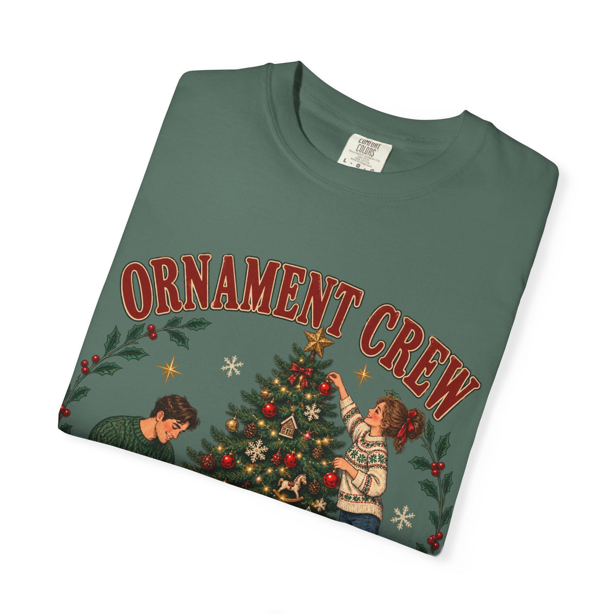 Ornament Crew Christmas Tree scene T-shirt | Cocoa Break Pending, family holiday tee