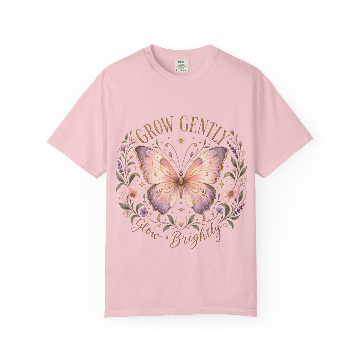 Grow Gently Bloom Brightly Butterfly Floral T-Shirt made-to-order Cotton