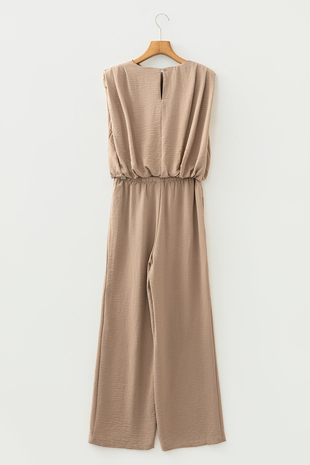 Pale Khaki Solid Color Keyhole Puffy Tank Drawstring Loose Pants 2pcs Outfit