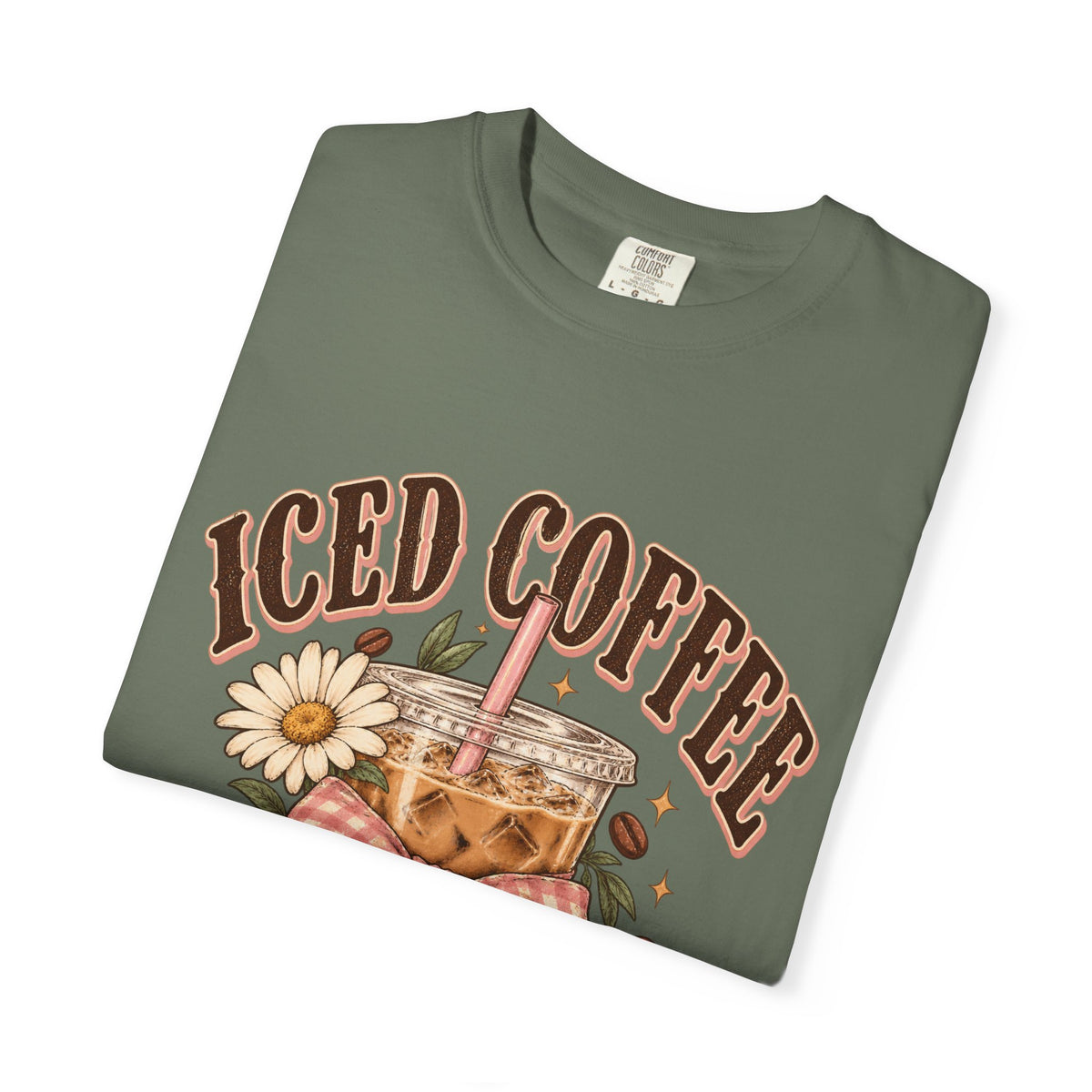 Iced Coffee Glass with Daisies T-shirt | Cute Coffee Illustration