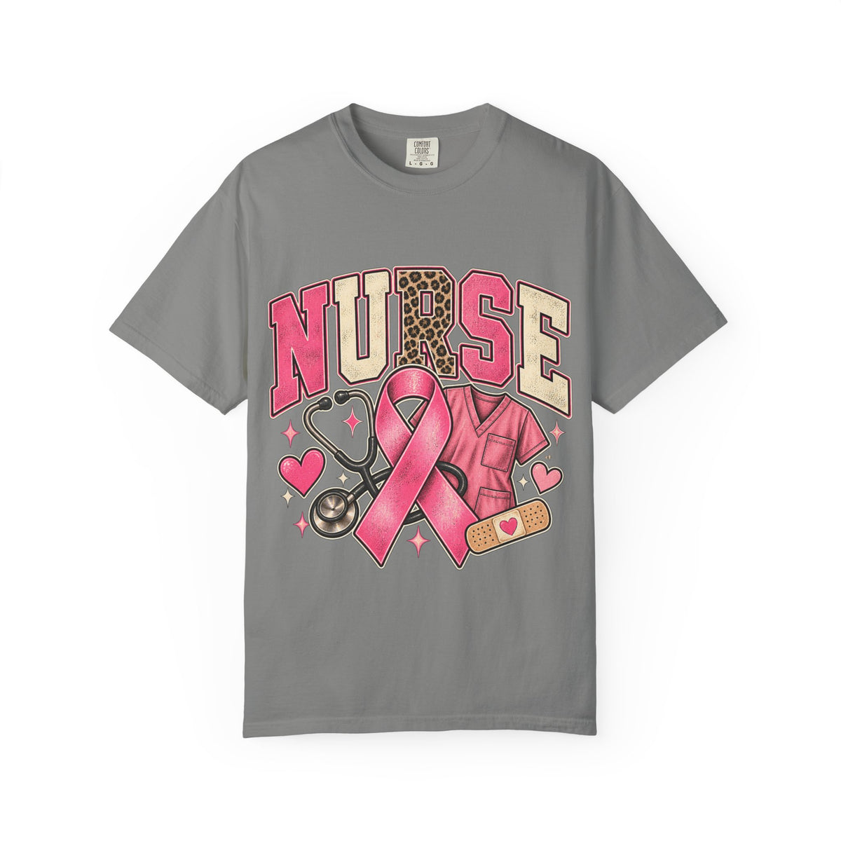 Nurse pink ribbon stethoscope scrub top T-Shirt | Breast Cancer Awareness