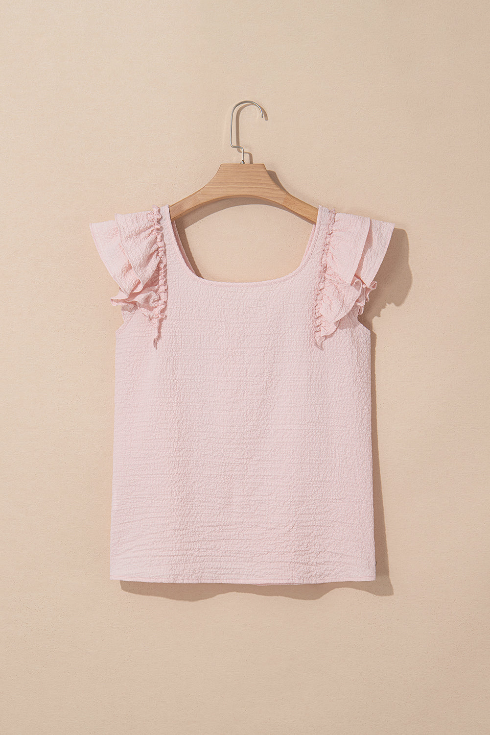 Gossamer Pink Textured Bow Frilled Ruffle Sleeve Blouse