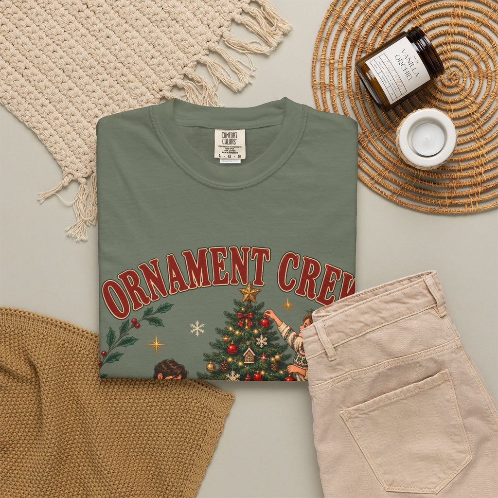 Ornament Crew Christmas Tree scene T-shirt | Cocoa Break Pending, family holiday tee