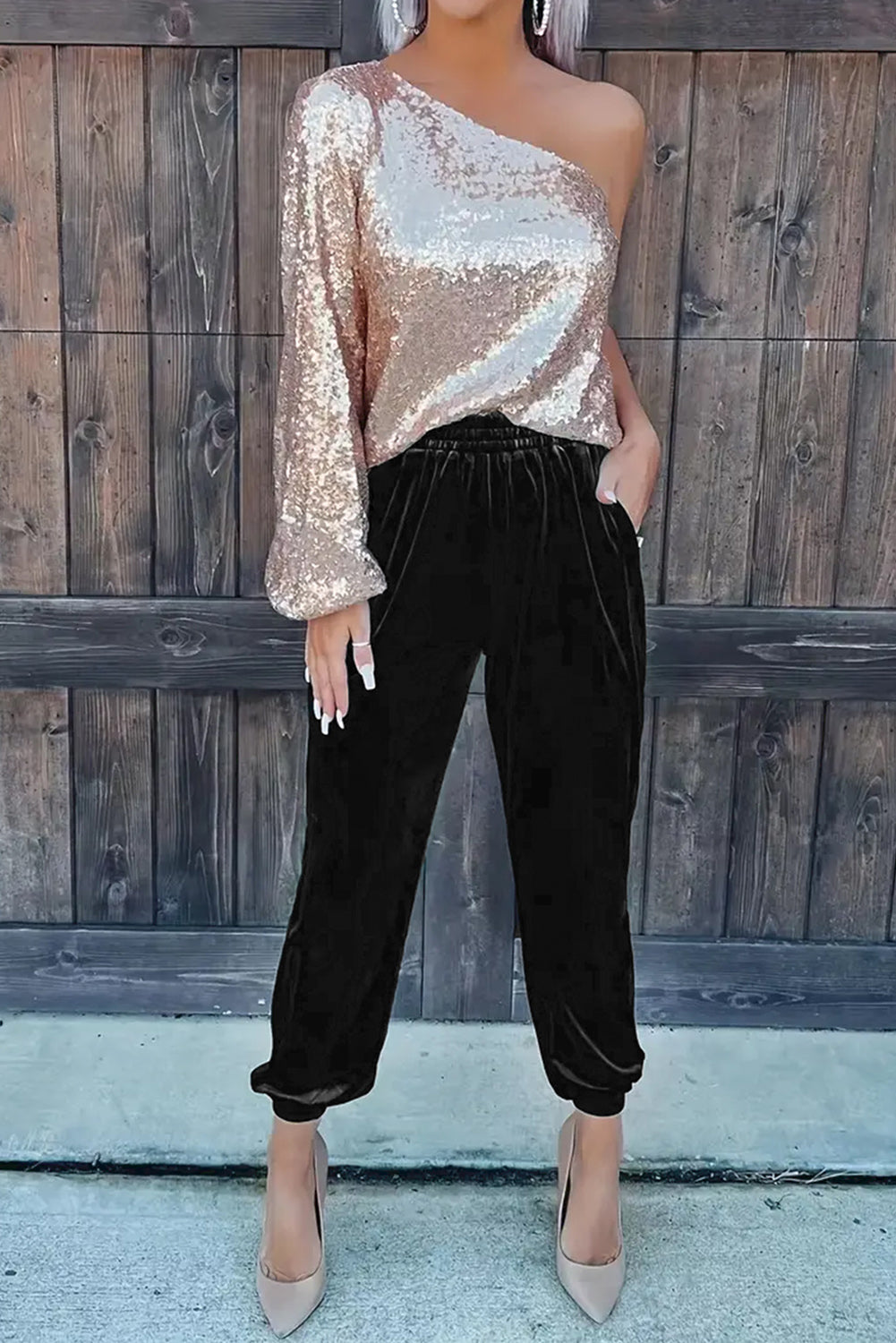Black Vintage Pocket Velvet Jogger Pants