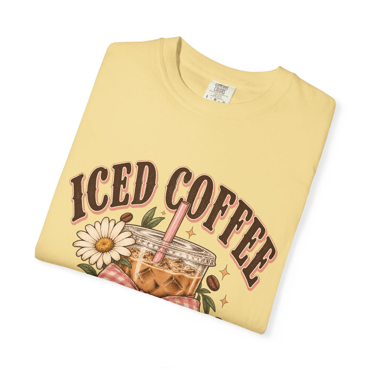 Iced Coffee Glass with Daisies T-shirt | Cute Coffee Illustration
